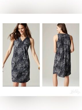 J.Jill Navy Sleeveless V-Neck Shift Dress Sailboat Nautical Coastal Print Sz XL